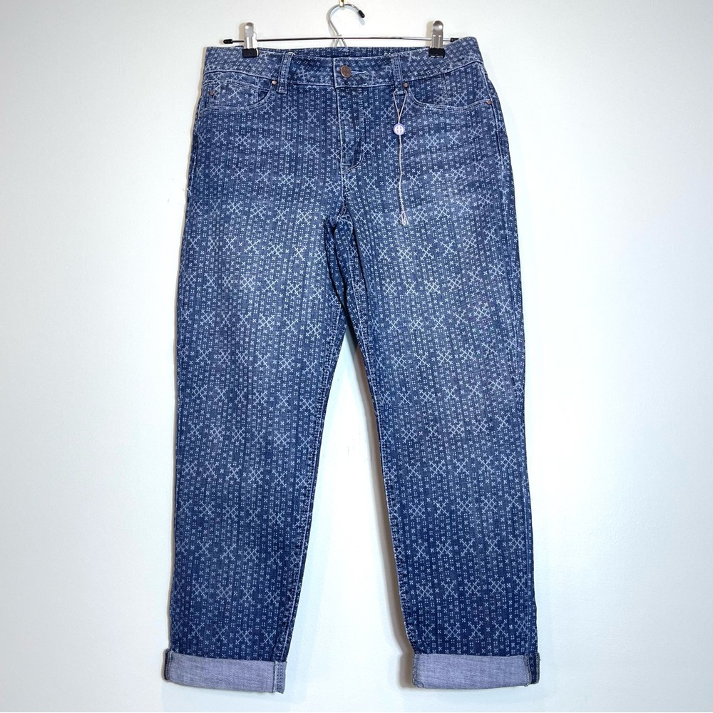 NWOT HOT IN HOLLYWOOD Jeans Classic Boyfriend Crop Stretch Tiny "x" Print Size 6